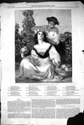 Original Old Antique Print 1849 Wreath Flowers Beautiful Young Women Victorian