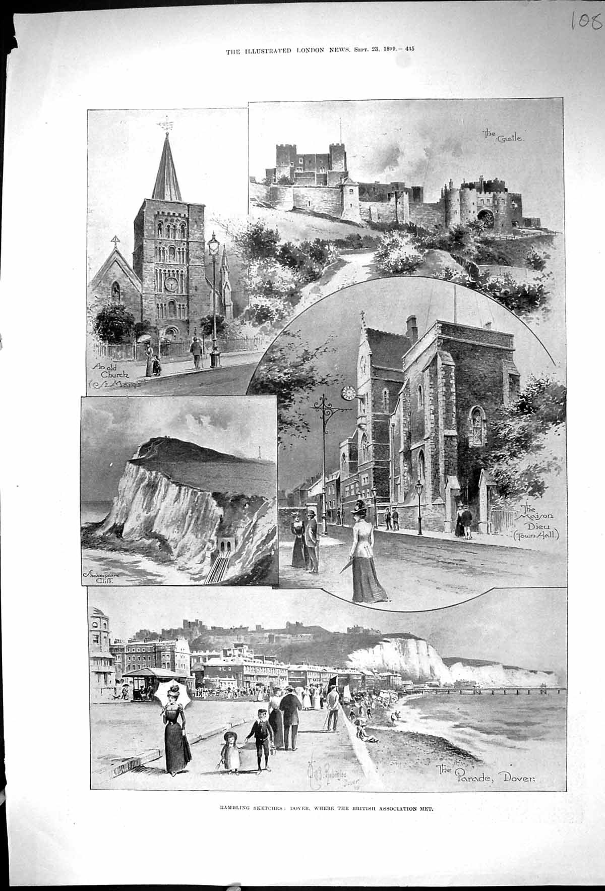 Old 1899 Dover Church Castle Maison Dieu Town Hall Shakespeare Cliff Victorian