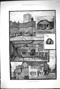 Original Old Antique Print Cobham Kent New College Leather Bottle Pickwick 1887