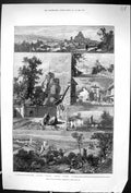 Antique Old Print 1881 Launceston Cornwall Castle Stephen'S Church Town Gate