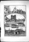Antique Old Print 1885 Otford Castle Church Becket'S Well Archbishop Wareham
