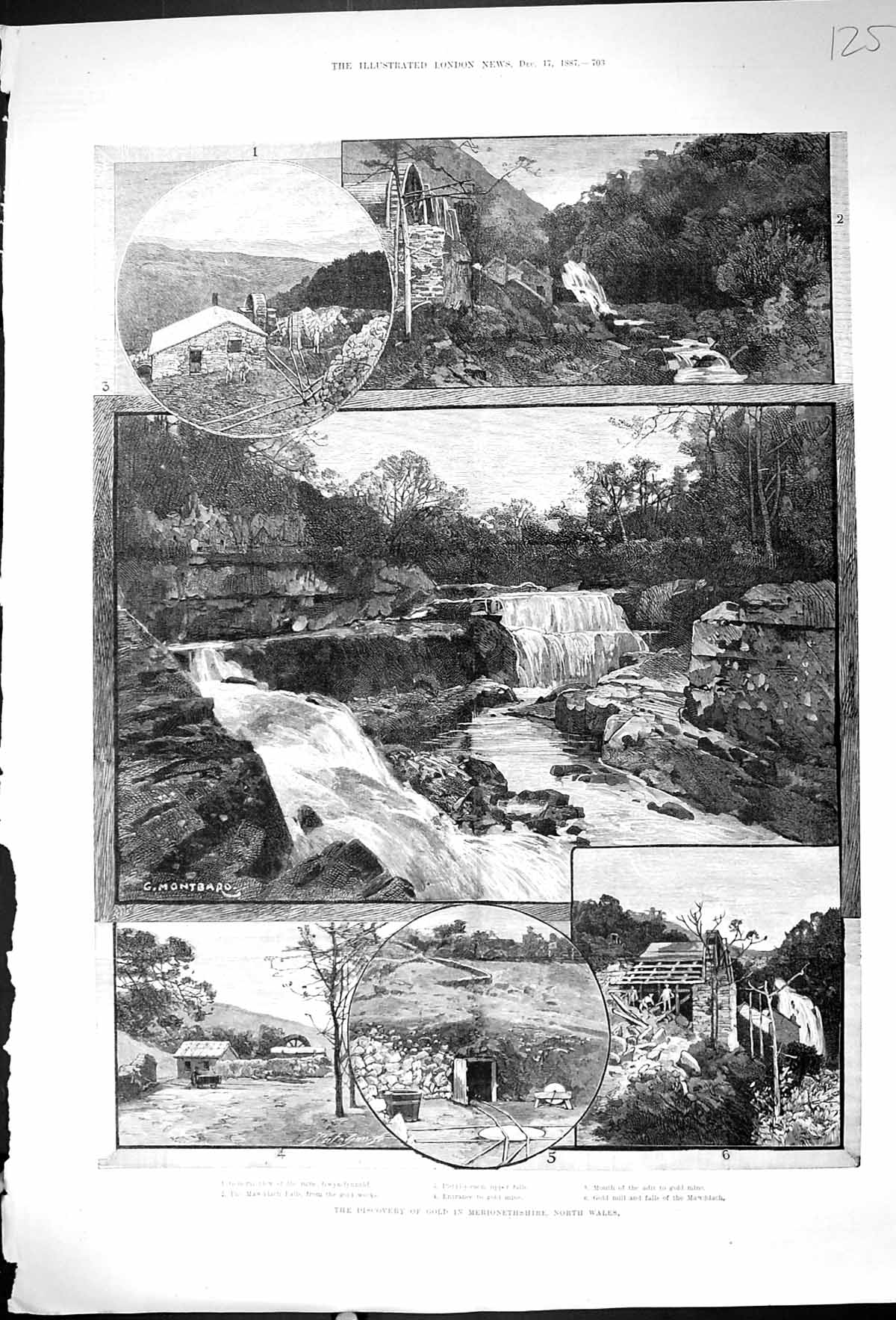 Antique Print 1887 GMining Merionethshire Wales Mill Gwyn-Fynnidd Mawddach 19th