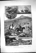Antique Old Print 1882 Harrier Week Dartmoor Sphinx Tor Mining Shafts Horses