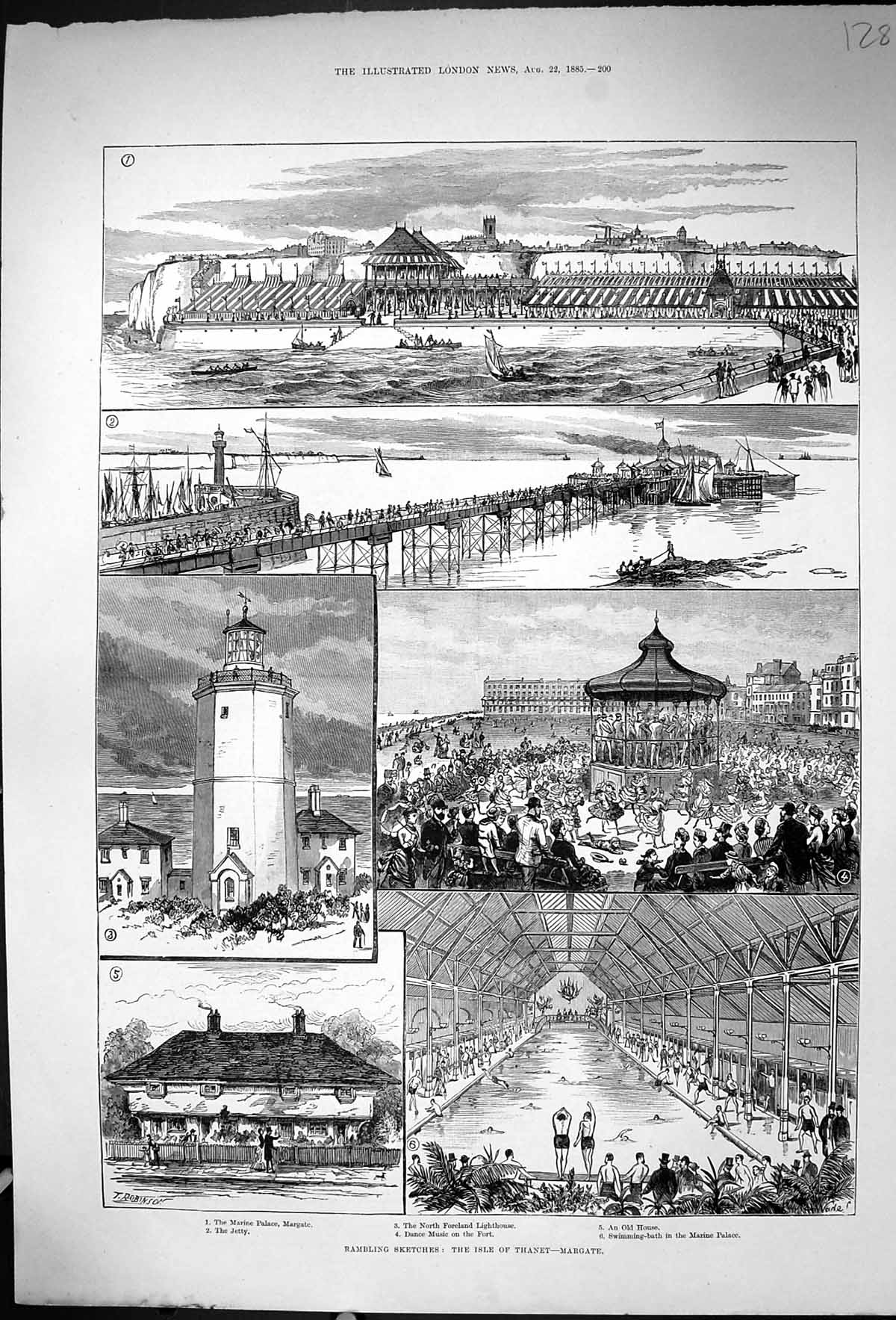 Old 1885 Isle Thanet Marine Palace Margate Foreland Lighthouse Jetty Victorian