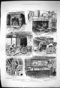 Old Print 1885 Surrey Kent White Horse Inn Walnut Tree Wheelwright Shere 19th