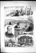 Old Print 1882 Hastings Castle Alexandra Park St. Leonards Home Children 19th
