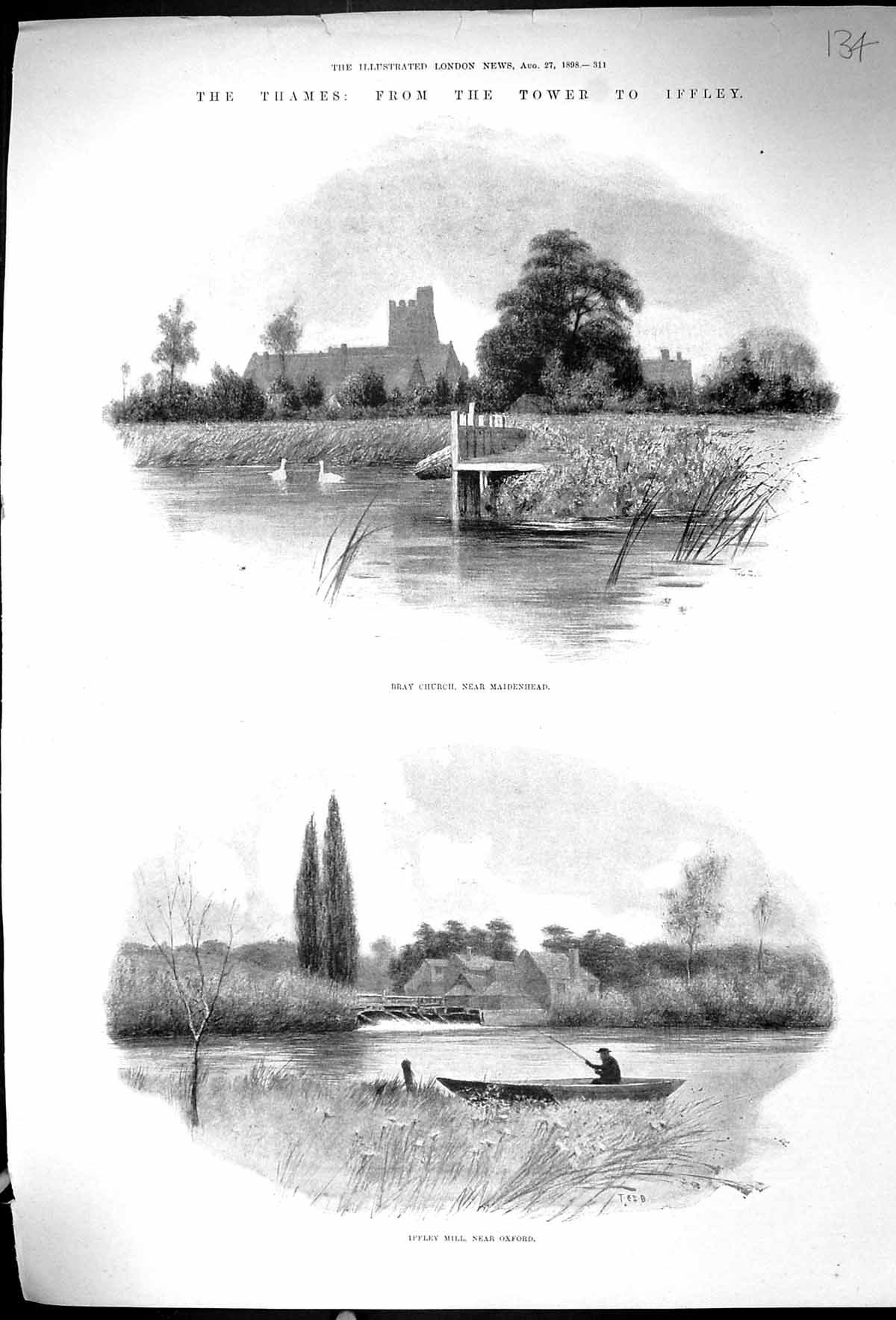 Old 1898 River Thames Tower Iffley Mill Oxford Bray Church Maidenhead Victorian
