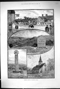 Old Print 1886 Haslmemere Church Gibbet Knoll Thursley Devil'S Punchbowl 19th