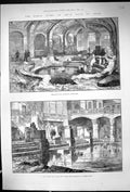 Old Antique Print 1888 Roman Baths Aquae Soils Circular Bath Vaulted Hall 19th
