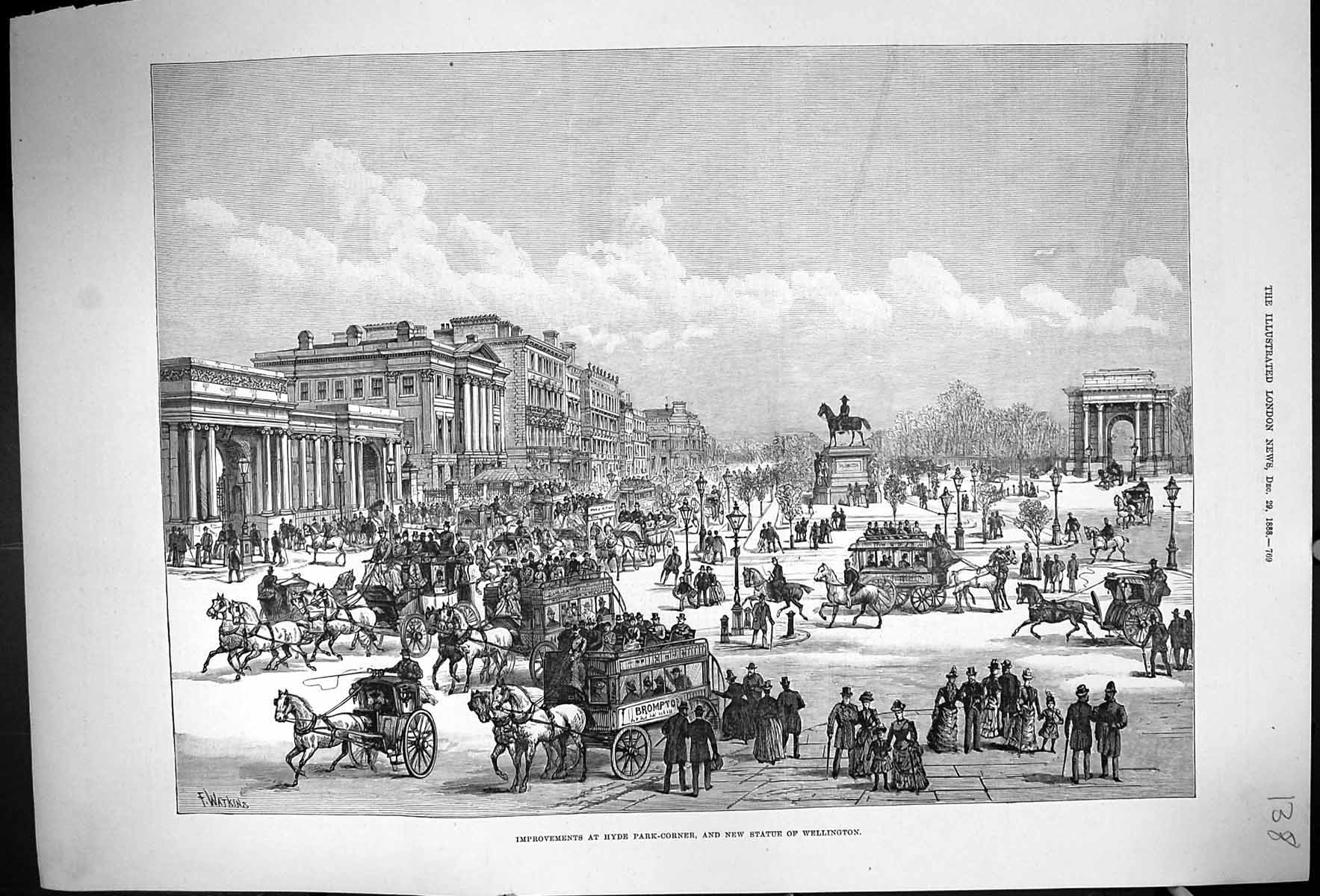 Antique Old Print 1888 Statue Wellington Improvements Hyde Park Corner London