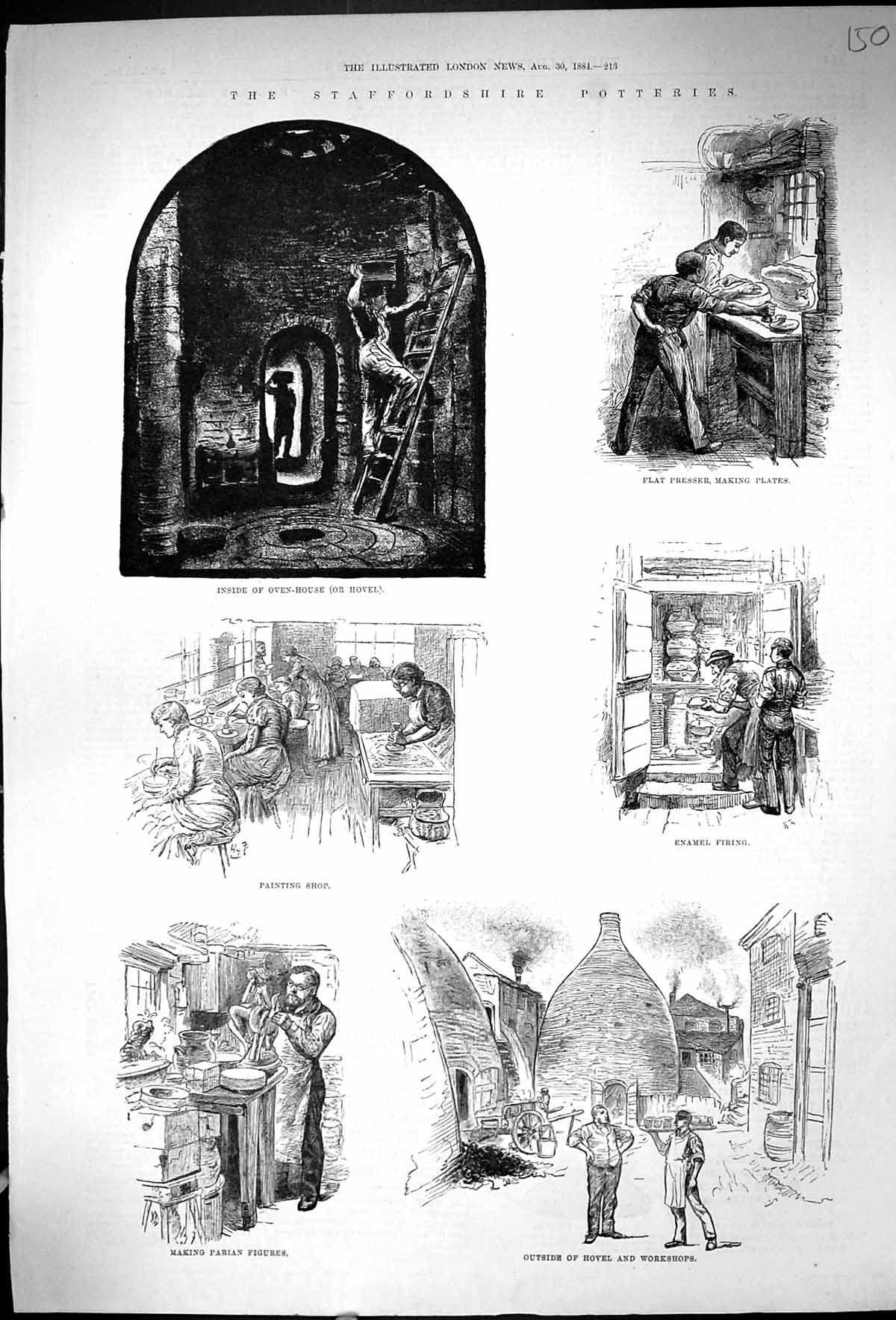 Antique Old Print 1884 Staffordshire Pottery Hovel Workshops Parian Figures