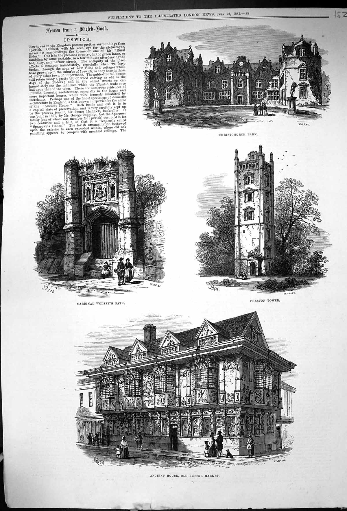 Old 1881 Ipswich Christchurch Park Freston Tower Cardinal Wolsey Gate Victorian
