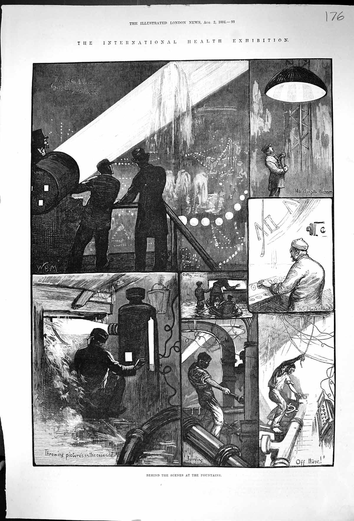 Antique Print International Health Exhibition Behind Scenes Fountains 1884 19th