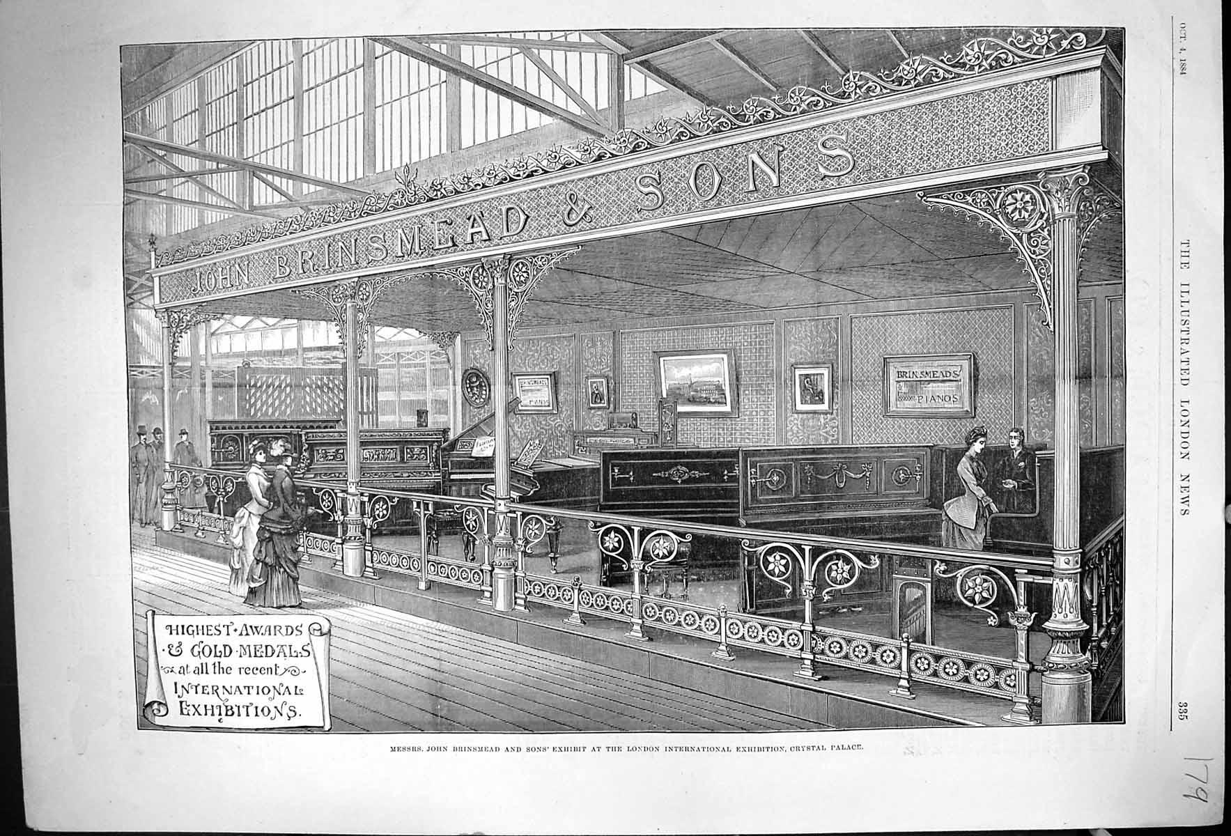 Old 1884 John Brinsmead Sons Piano London International Exhibition Cr Victorian