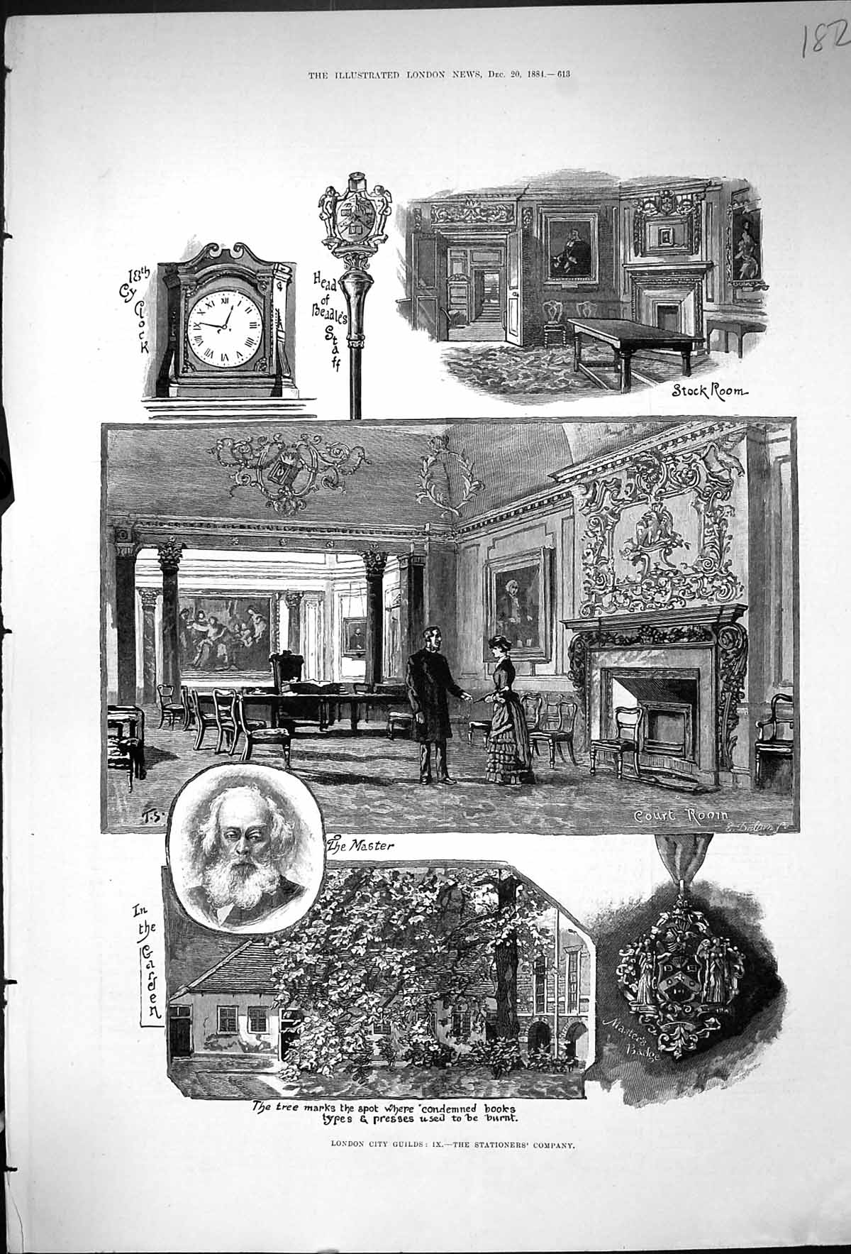 Antique Print 1884 London City Guilds Stationers Company Court Room Master 19th