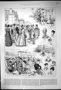 Old Print 1886 Folkestone Winter Garden Pavilion Hotel Arrival Tidal Boat 19th