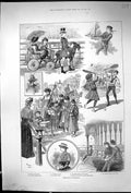 Antique Old Print Brighton Preston Park Family Music Parade Boy Model Ship 19th