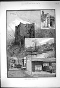 Old Antique Print 1886 Guildford Surrey Castle River Wey Abbot'S Hospital 19th