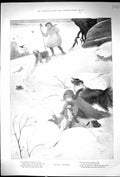 Original Old Antique Print 1898 Little Bo-Peep Young Girl Lamb Snow Sheep Dog