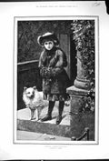 Original Old Antique Print 1883 Great Expectations Young Girl Door Step Pet Dog