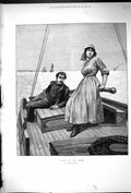 Old Antique Print 1892 Youth At The Helm Man Lady Romance Boat Sea Price 19th