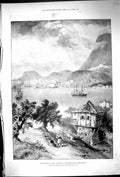 Antique Old Print 1896 Trouble Island Crete Suda Bay Ships Houses Mountains