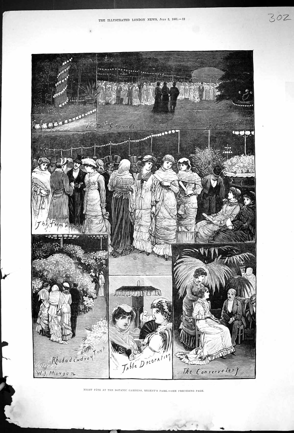 Original Old Antique Print 1881 Night Fete Botanic Gardens Regents Park London