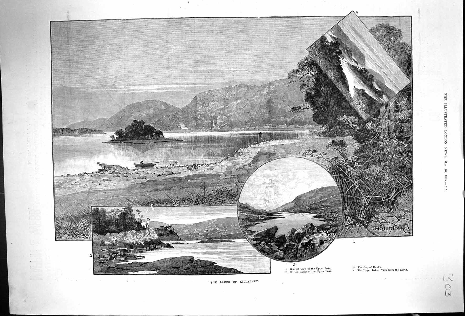Original Old Antique Print 1885 Lakes Killarney Ireland Gap Dunloe Mountains