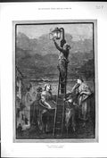 Antique Old Print 1882 Guiding Light Fishermen Sea Lantern Davidson Knowles