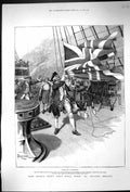 Original Old Antique Print 1886 Captain Ship Raising Flag Walter Besant 19th