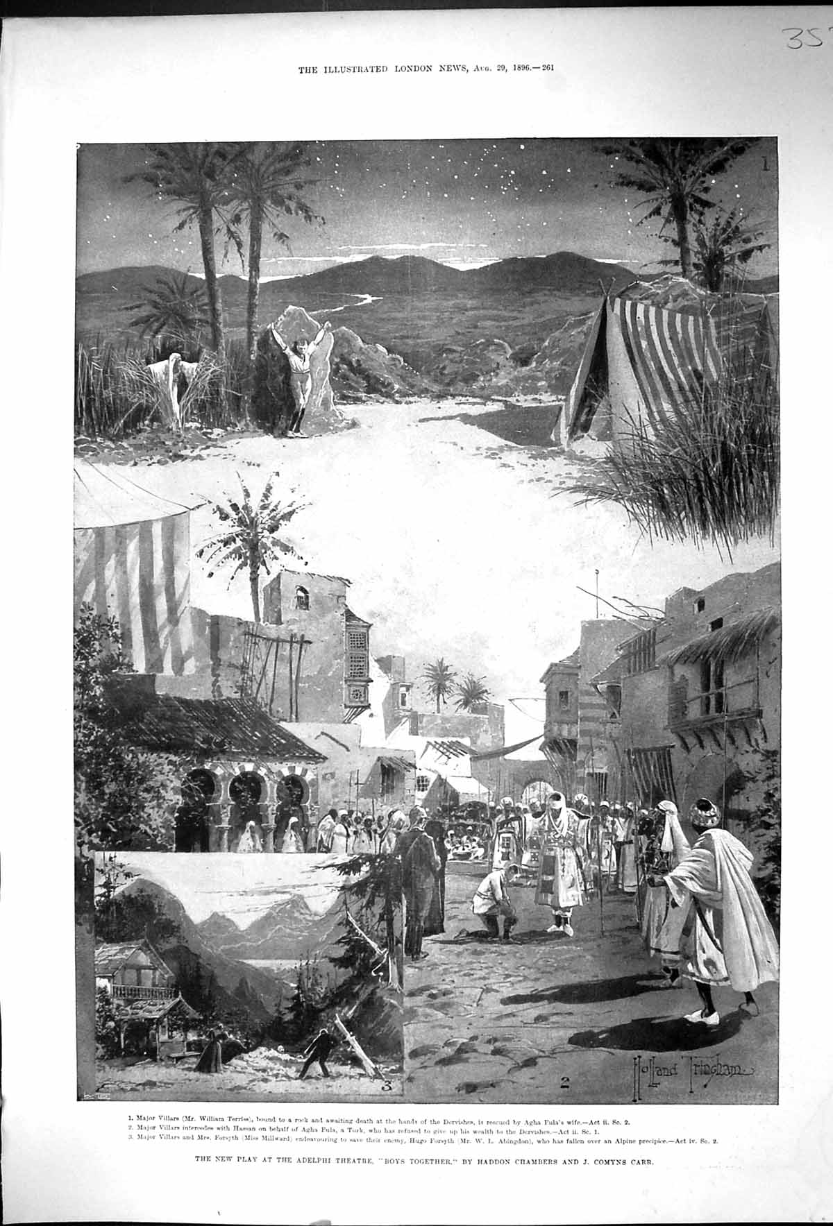 Old Print Play Adelphi Theatre Boys Together Villars Terris Millward 1886 19th
