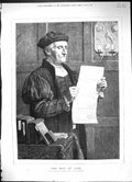 Original Old Antique Print 1881 Man Law Reading Paper Court Scene Marks 19th