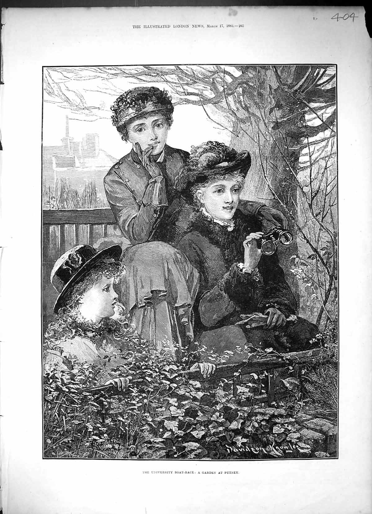 Antique Old Print University Boat Race Ladies Spectators Garden Putney 1883