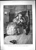 Old Antique Print 1886 Lady Man Romance Kissing Sitting Bench Forestier 19th