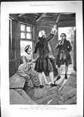 Antique Old Print 1886 Walter Besant Story Man Lady Wooden Hut Seaside Ship