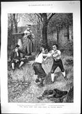 Antique Old Print 1886 Fight Aaron Fletcher Men Fighting Garden Walter Besant