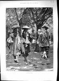 Original Old Antique Print 1892 Men Walking Mall 1660 Trees Canton Woodville