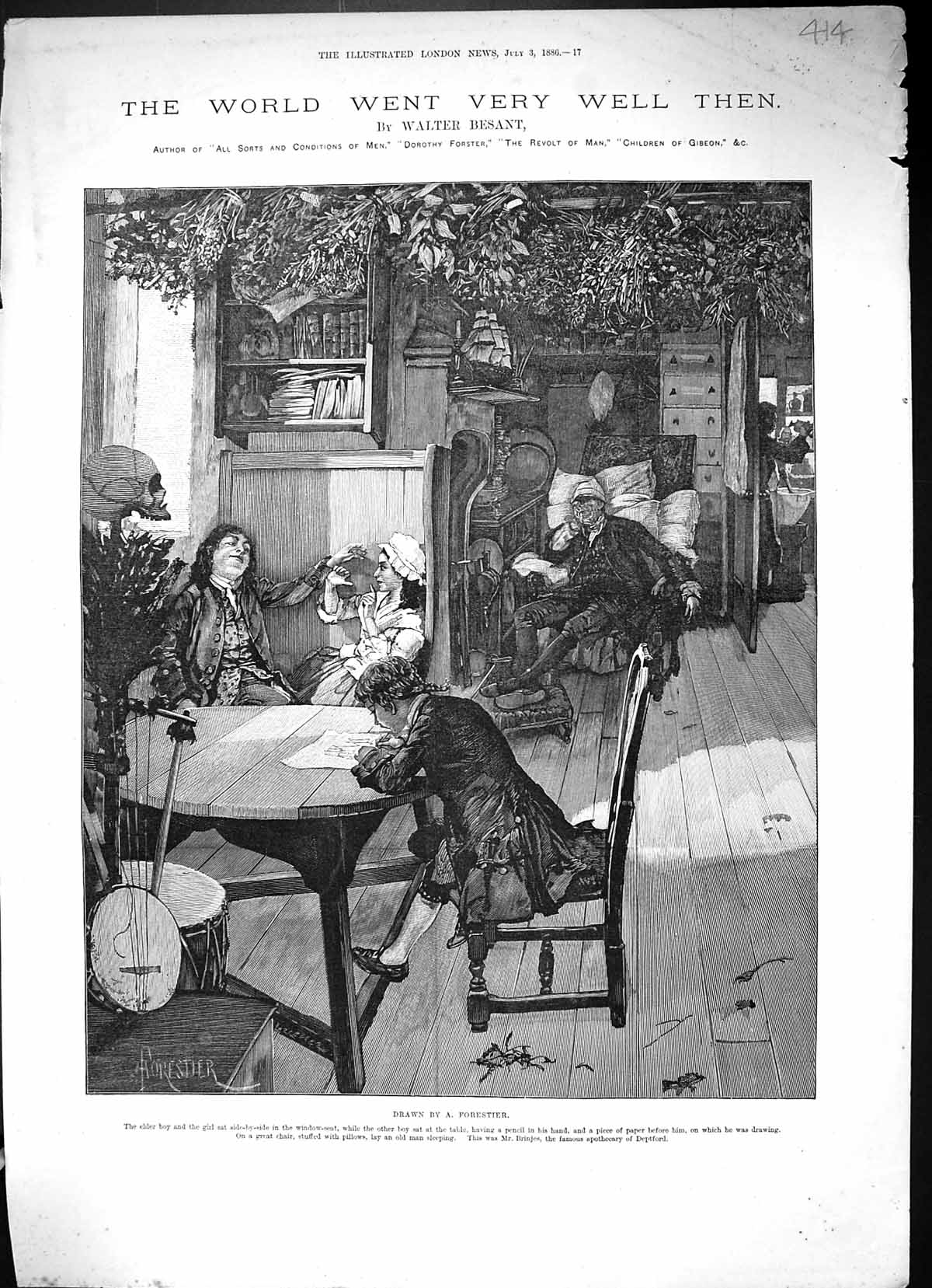 Old 1886 Family Home Boy Girl Window Seat Drawing Table Walter Besant Victorian