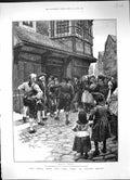 Original Old Antique Print 1886 Street Scene People Men Prisoner Walter Besant