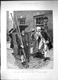 Antique Old Print Street Scene Sedan Chair Lady Passengers 1886 Walter Besant