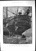 Old 1886 Ship Lights Rescue Boat Man Climbing Down Rope Walter Besant Victorian