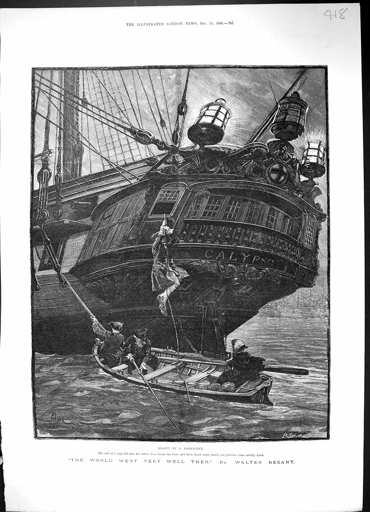 Old 1886 Ship Lights Rescue Boat Man Climbing Down Rope Walter Besant Victorian