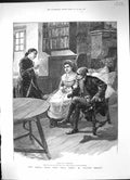 Original Old Antique Print 1886 Men Lady Bess Reading Letter Walter Besant 19th