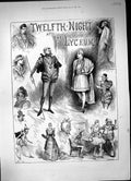 Original Old Antique Print 1884 Twelfth Night Lyceum Theatre Portait Actors
