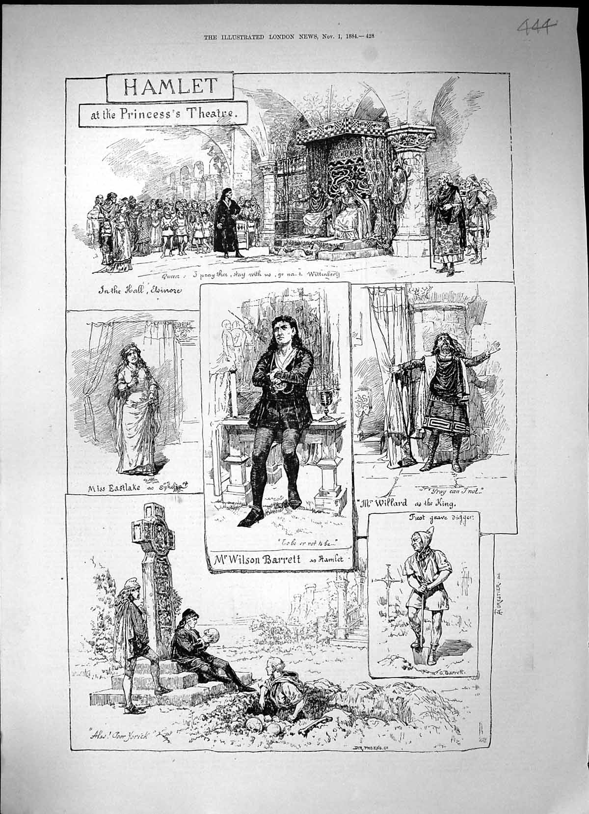 Old Print 1884 Hamlet Princess'S Theatre Barrett Willard Eastlake Actors 19th