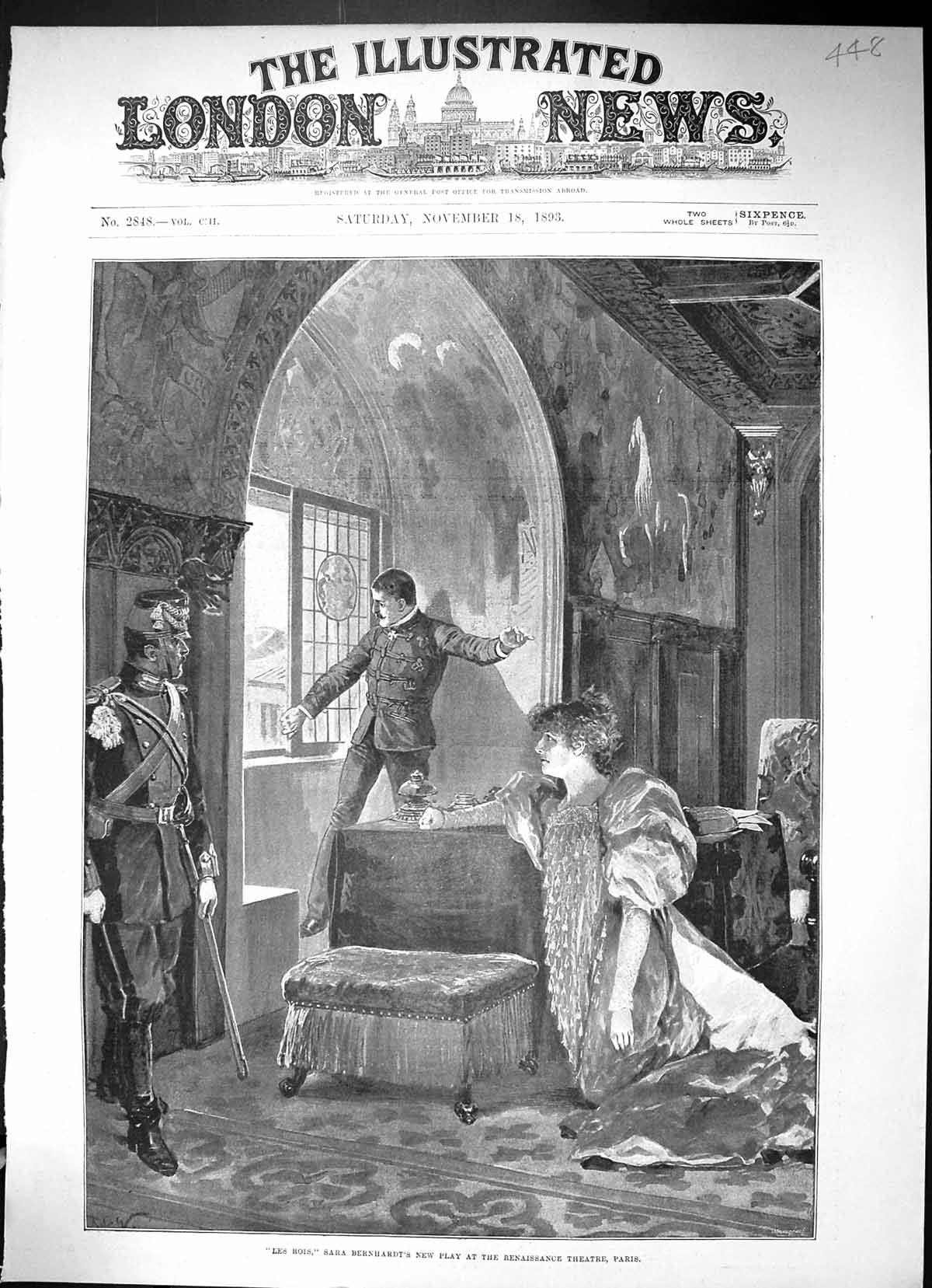 Old 1893 Les Rois Sara Bernhardt Play Renaissance Theatre Paris Franc Victorian
