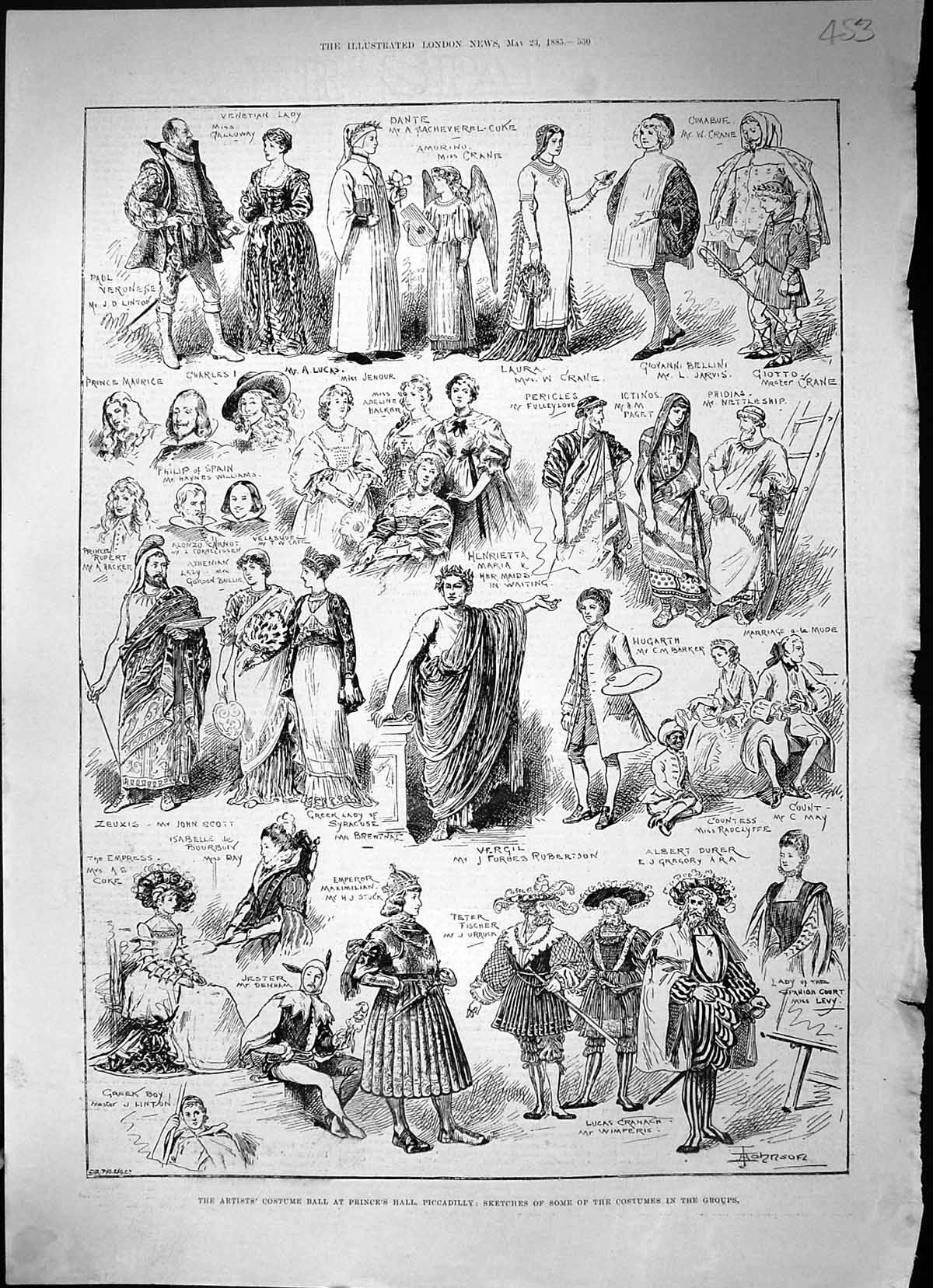Old 1885 Costume Ball Prince'S Hall Piccadilly Day Coke Denham Lucas Victorian