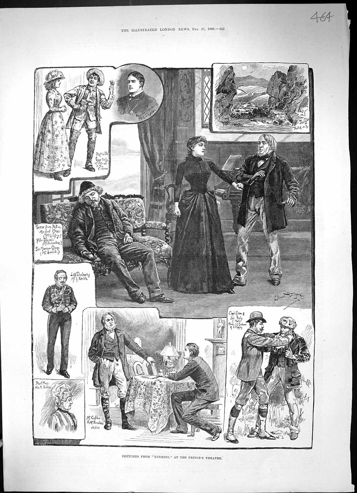 Antique Old Print 1886 Enemies Prince'S Theatre Langtry Willie Graham Actors