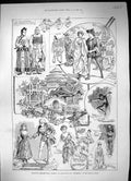 Old 1886 Character Sketches Aladdin Drury Lane Theatre Crystal Palace Victorian