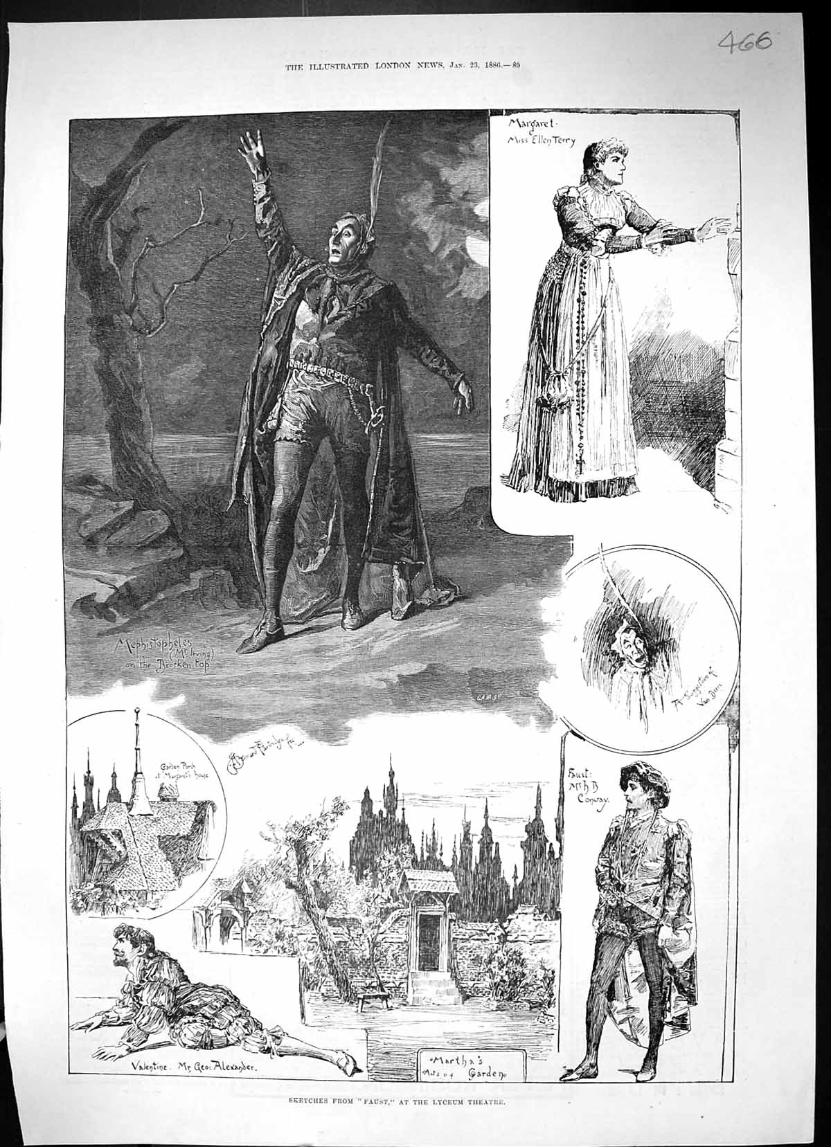 Old Antique Print 1886 Faust Lyceum Theatre Conway Terry Irving Alexander 19th